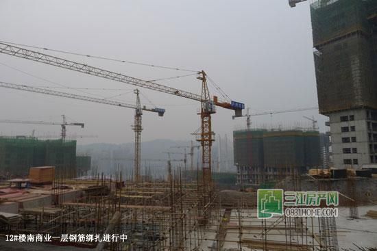 丽雅龙城3月工程进度：12#楼南商业一层正在进行钢筋绑扎