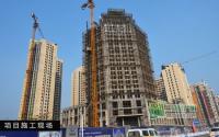 理想城1月施工进度室外干挂石材全面进行