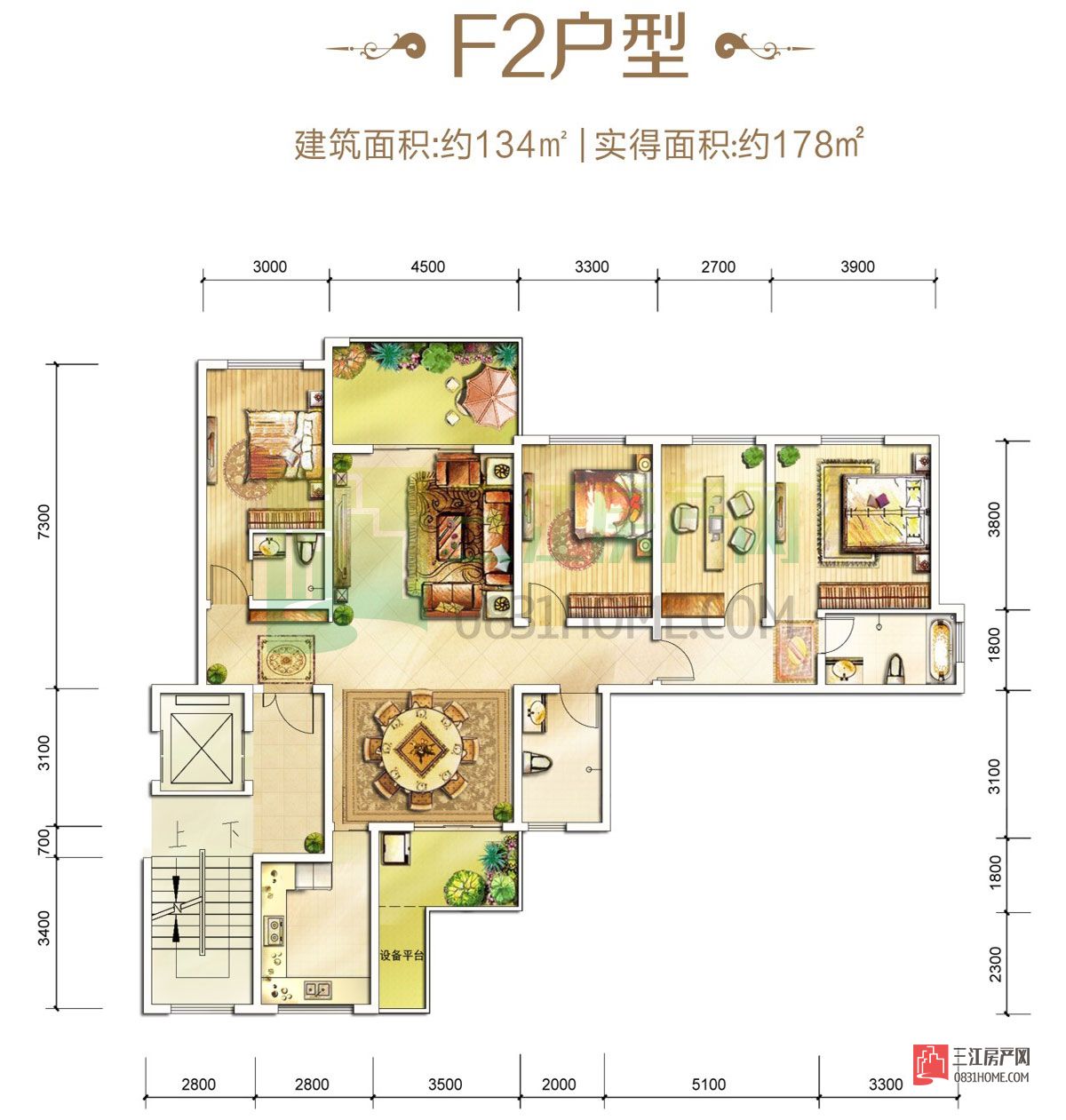 丽雅大院f2型-户型-三江房产网